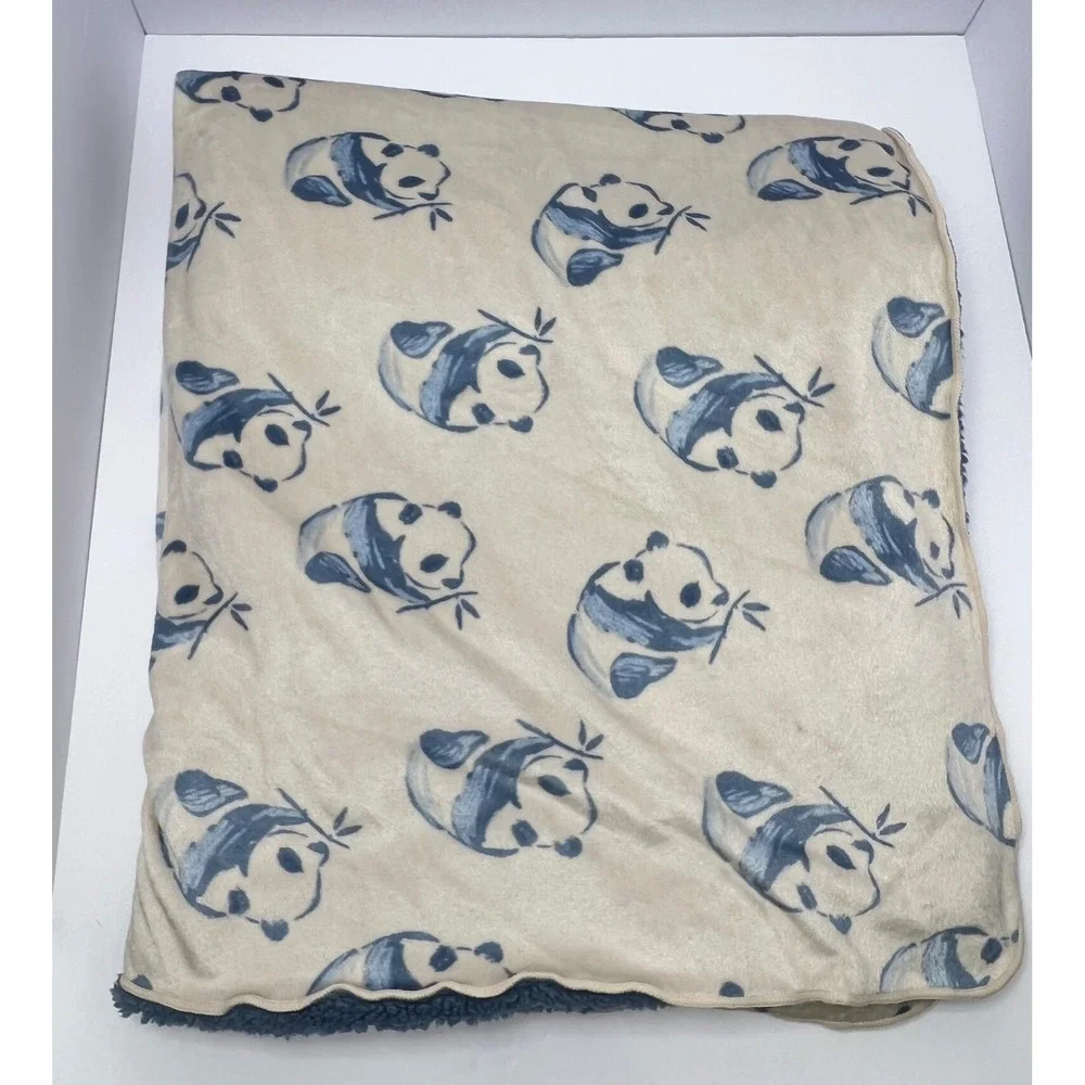 Carter's Blue Panda Sherpa Baby Blanket Toddler Plush Soft Cozy Lovey Security